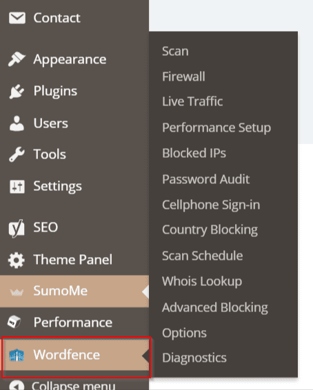 different options available with wordfence