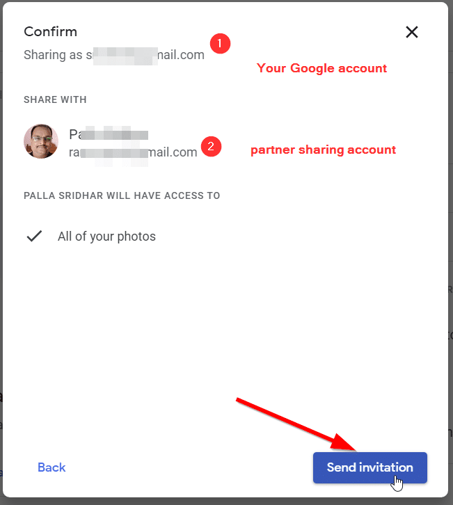 Send Invitation Partner Sharing Account Google Photos