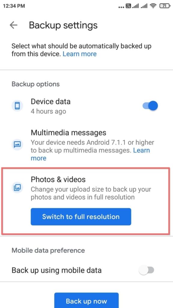 Switch To Full Resolution Google Photos