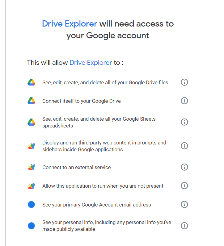 Required Permissions For Drive Explorer Google Drive Addon